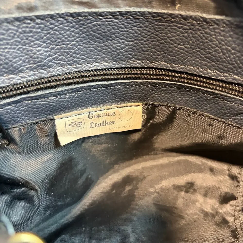 Vintage Black Pebbled Leather Hobo Shoulder Bag Purse Handbag Pocket Mexico